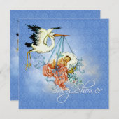 Invitation Vintage cigogne bébé garçon douche (Devant / Derrière)