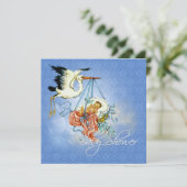 Invitation Vintage cigogne bébé garçon douche (Debout devant)