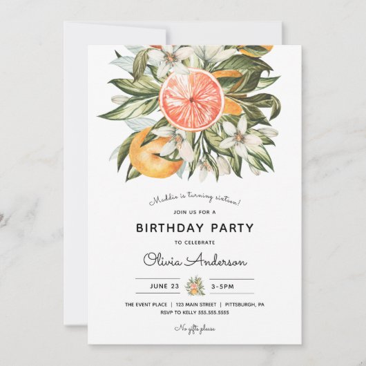 Invitation Vintage Citrus et verdure fête d'anniversaire (Devant)