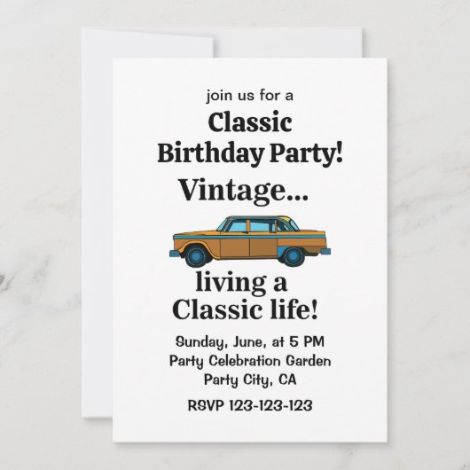 Invitation Vintage Classic Car Birthday (Devant)