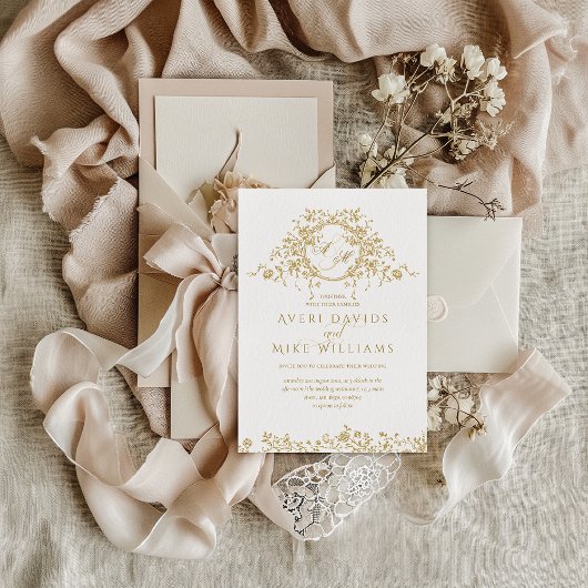 Invitation Vintage Classic Gold Mariage Floral