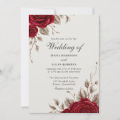 Invitation Vintage classique Rouges romantiques Mariage (Devant)