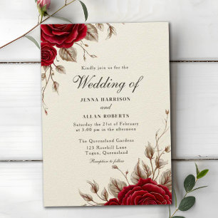 Invitation Vintage classique Rouges romantiques Mariage