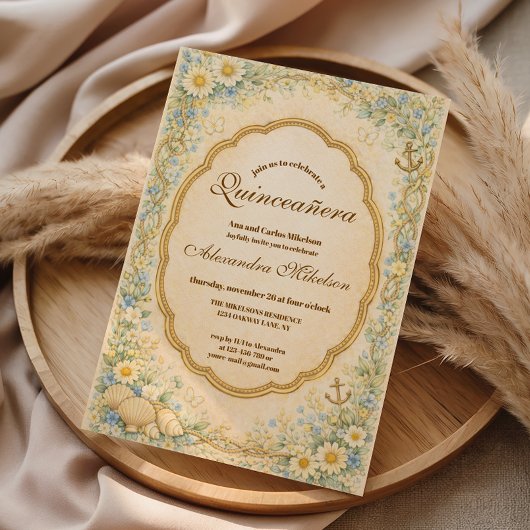 Invitation Vintage Coastal Daisy Quinceañera