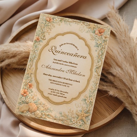 Invitation Vintage Coastal Seashell Quinceañera