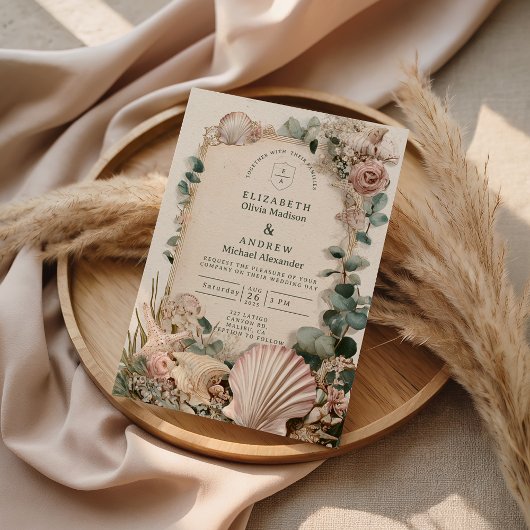 Invitation Vintage Coastal Shell Romance Wedding