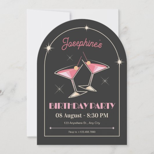 Invitation Vintage Cocktail fête étincelante (Devant)