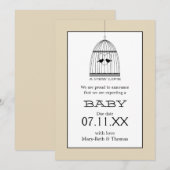 Invitation Vintage Coeur Birdcage bébé Date d'échéance Faire- (Devant / Derrière)