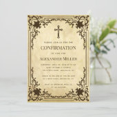 Invitation Vintage Confirmation Antique Parchemin Religieux (Debout devant)