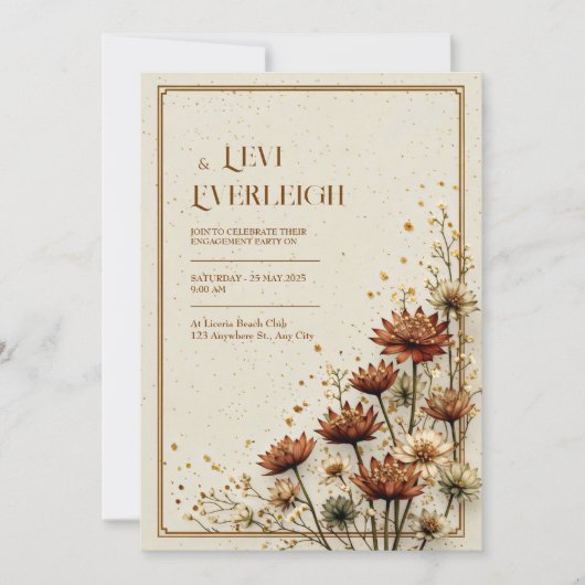Invitation Vintage Copper Astrantia Cream Fall Wedding (Devant)