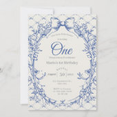 Invitation Vintage Coquette Blue Bow floral (Devant)