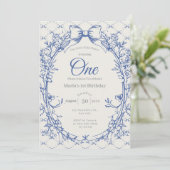 Invitation Vintage Coquette Blue Bow floral (Debout devant)