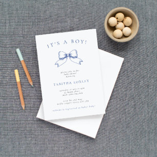 Invitation Vintage Coquette Bow C'est un Baby shower bleu gar