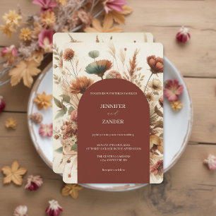 Invitation Vintage Cottagecore Terracotta Aquarelle Florale