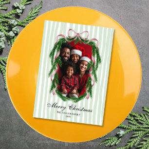 Invitation Vintage couronne de ruban rose Joyeux Noël Photo