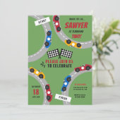 Invitation Vintage course voiture fête d'anniversaire (Debout devant)