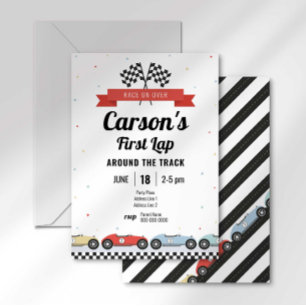 Invitation Vintage course voiture premier tour Anniversaire I