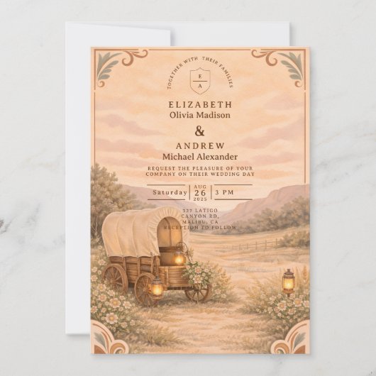 Invitation Vintage Covered Wagon Meadow Wedding (Devant)