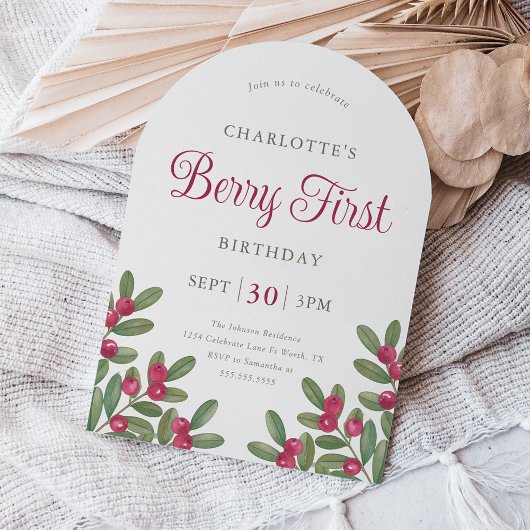 Invitation Vintage Cranberry Berry First Birthday Party Arch