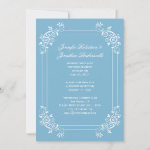 Invitation Vintage Crépuscule Tourbillons Bleu et Blanc Après