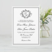 Invitation Vintage crest black and white monogram wedding (Debout devant)