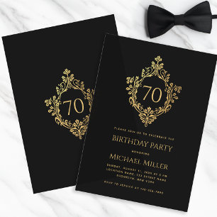 Invitation Vintage Crest Elegant Black Gold Man 70e anniversa