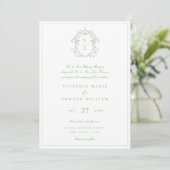 Invitation Vintage Crest Monogramme Mariage Sage (Debout devant)