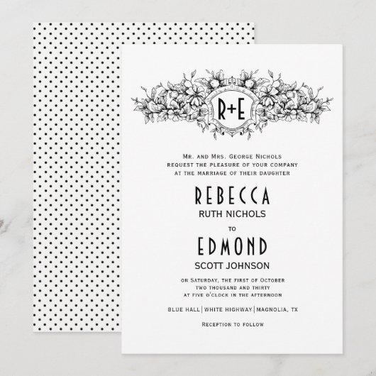 Invitation Vintage crête héraldique avec initiales mariage (Devant / Derrière)