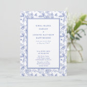 Invitation Vintage crête royale fleurie pastel bleu Mariage (Debout devant)