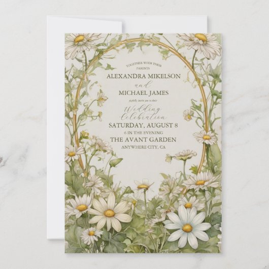 Invitation Vintage Daisy Mariage Art Nouveau (Devant)