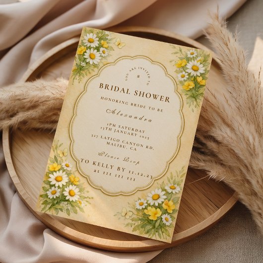 Invitation Vintage Daisy Wildflower Bridal Shower