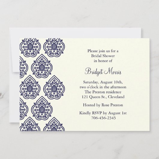 Invitation vintage Damask Bridal Shower (Devant)