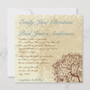 Invitation Vintage Damask Brown Tree Turquoise Font Wedding I
