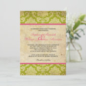 Invitation vintage Damask en rose et vert (Debout devant)