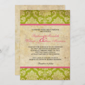 Invitation vintage Damask en rose et vert (Devant / Derrière)