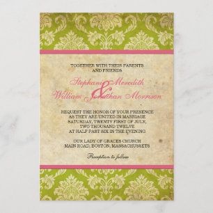 Invitation vintage Damask en rose et vert