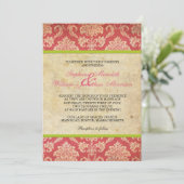 Invitation vintage Damask en rose et vert (Debout devant)