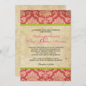 Invitation vintage Damask en rose et vert (Devant / Derrière)