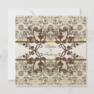 Invitation Vintage Damask Fils Floral Dentelle Mariage Invite
