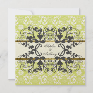 Invitation Vintage Damask Fils Floral Dentelle Mariage Invite