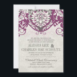 Invitation Vintage Damask Grey et Plum Typographie moderne<br><div class="desc">Vintage Damask Grey et Plum Typographie moderne Mariage Invitations</div>
