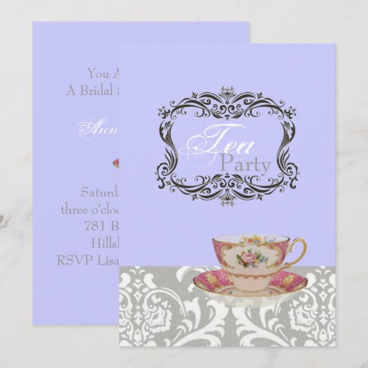 Invitation vintage damask nuptiale (Devant / Derrière)