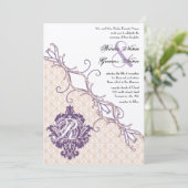 Invitation Vintage Damask Silver Peony & Grape Wedding Invite (Debout devant)