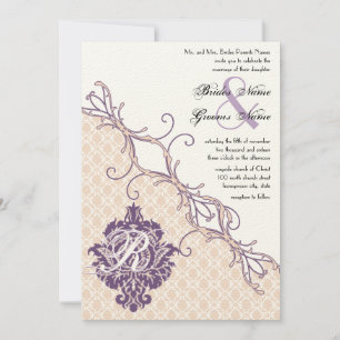Invitation Vintage Damask Silver Peony & Grape Wedding Invite