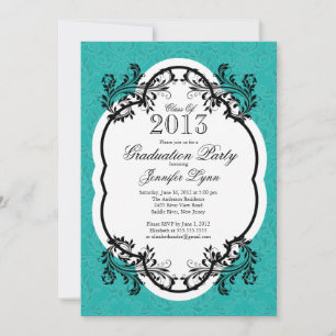 Invitation Vintage Damask Stylish Blue Graduation Party