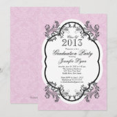 Invitation Vintage Damask Stylish Pink Graduation Party (Devant / Derrière)