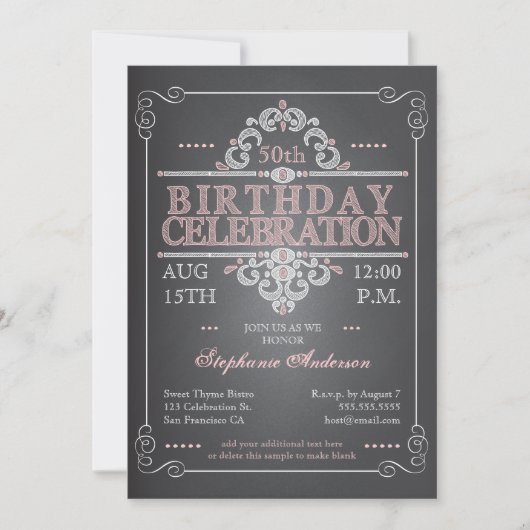 Invitation vintage d'anniversaire de tableau (Devant)