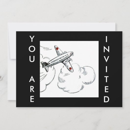 Invitation vintage d'aviation du dessin | d'avion (Devant)
