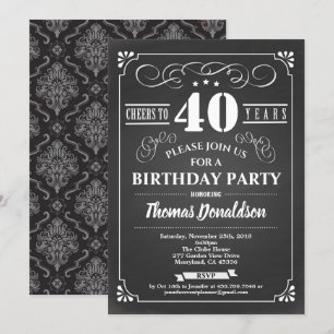 invitation vintage de 40 ans. Chalkboard classique