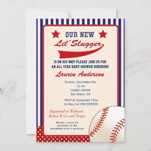Invitation vintage de baby shower de base-ball (Devant)